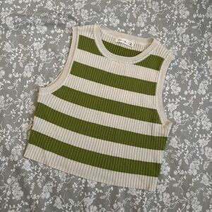 Active USA Green and Cream Striped Crop Top